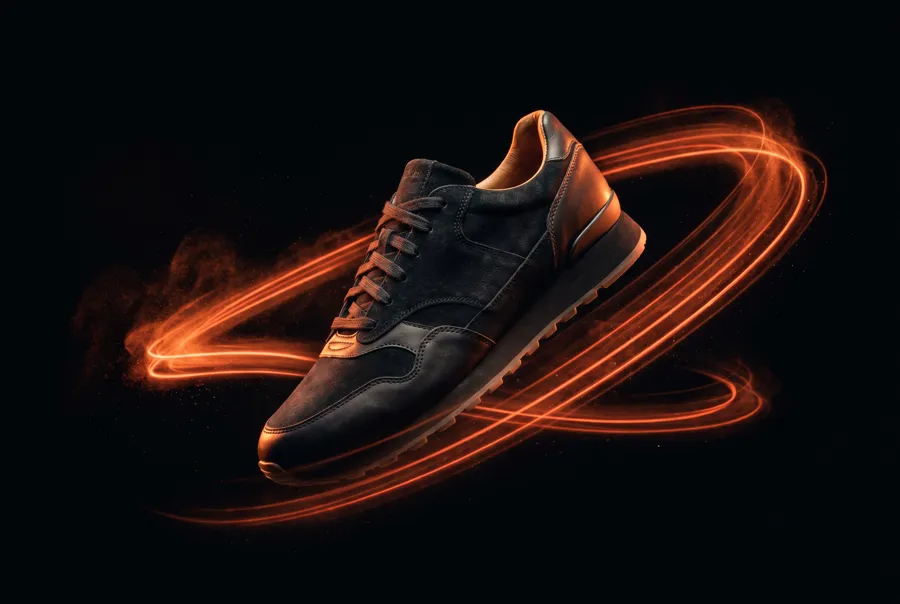 Cinematic product shot with light trails